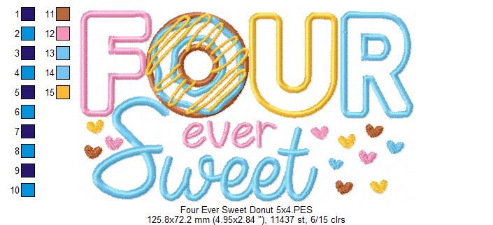 Four Ever Sweet Donut 4th Birthday - Applique