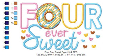 Four Ever Sweet Donut 4th Birthday - Applique