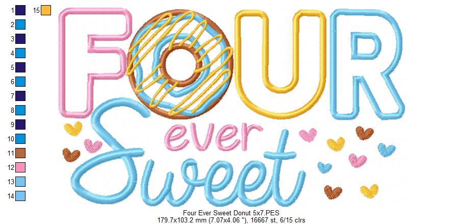 Four Ever Sweet Donut 4th Birthday - Applique