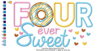 Four Ever Sweet Donut 4th Birthday - Applique