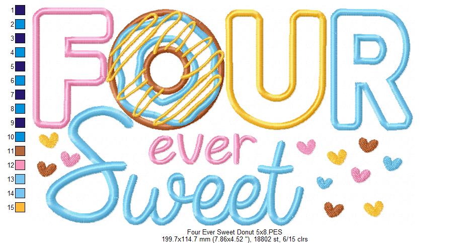 Four Ever Sweet Donut 4th Birthday - Applique