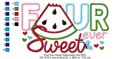 Four Ever Sweet Watermelon 4th Birthday - Applique