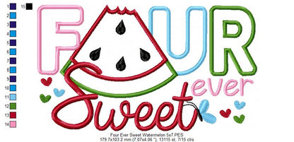 Four Ever Sweet Watermelon 4th Birthday - Applique