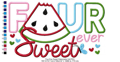 Four Ever Sweet Watermelon 4th Birthday - Applique