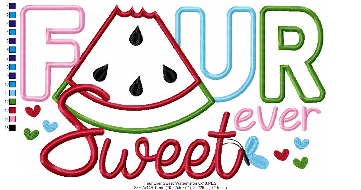 Four Ever Sweet Watermelon 4th Birthday - Applique