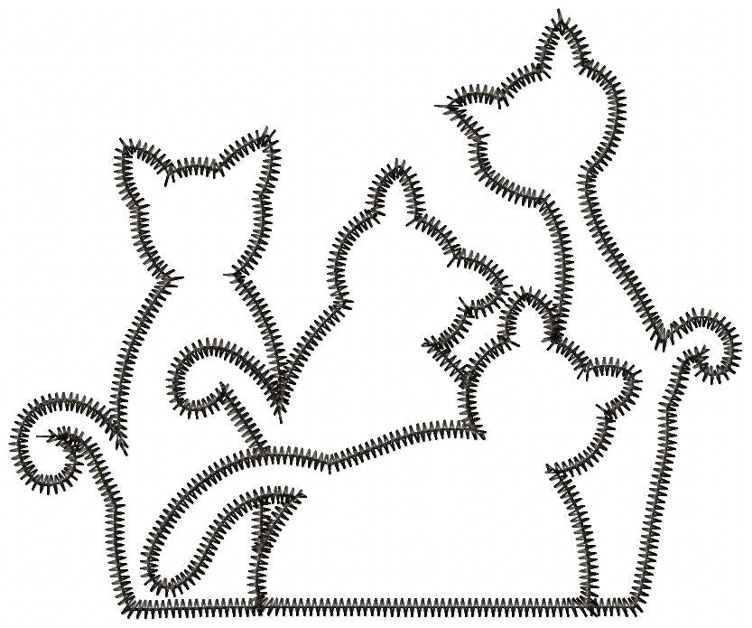 Four Cats – Zigzag Appliqué – Machine Embroidery Design