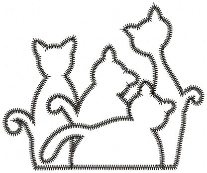 Four Cats – Zigzag Appliqué – Machine Embroidery Design