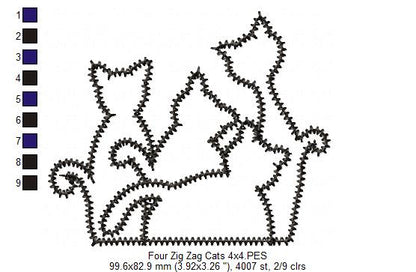 Four Cats – Zigzag Appliqué – Machine Embroidery Design