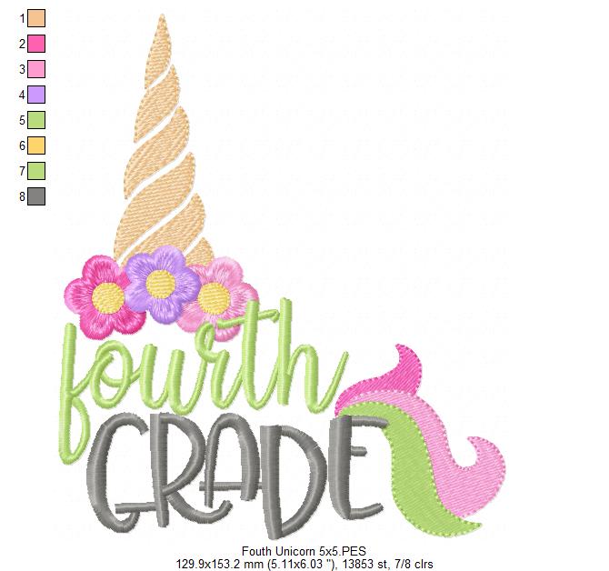 Fourth Grade Unicorn Magic – Fill Stitch – Machine Embroidery Design