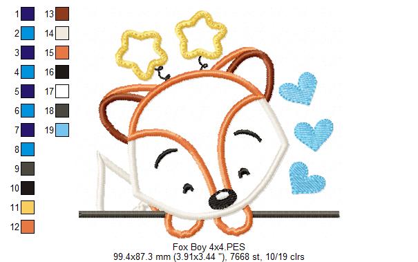 Sweet Fox Peek - Applique - Machine Embroidery Design