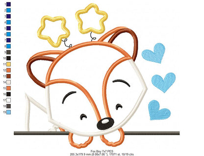 Sweet Fox Peek - Applique - Machine Embroidery Design