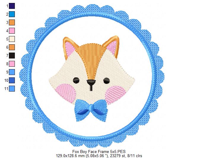 Fox Boy and Girl Face Frame - Applique - Set of 2 designs