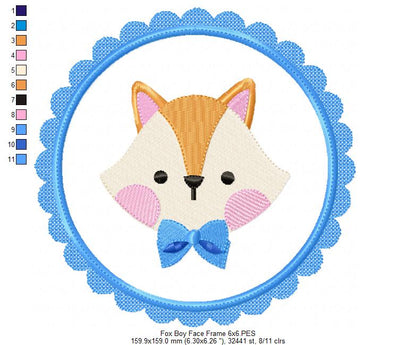 Fox Boy and Girl Face Frame - Applique - Set of 2 designs