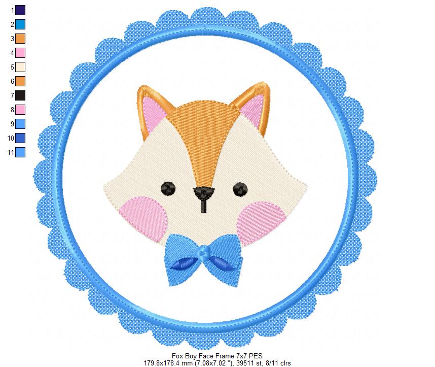 Fox Boy and Girl Face Frame - Applique - Set of 2 designs