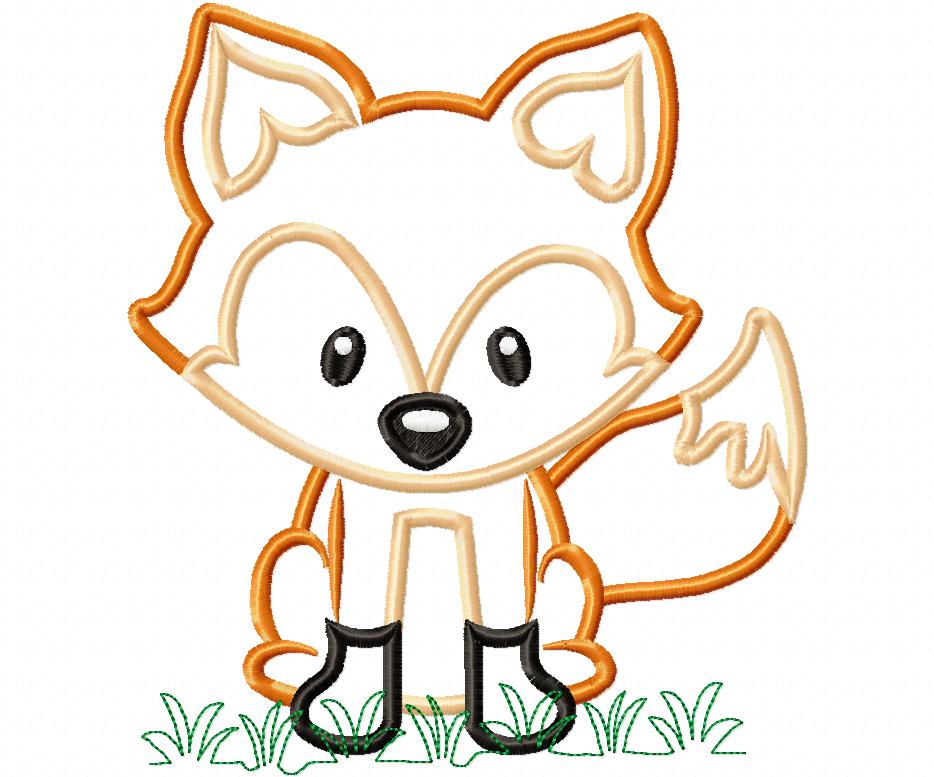 Cute Woodland Fox with Grass - Appliqué - Machine Embroidery Design
