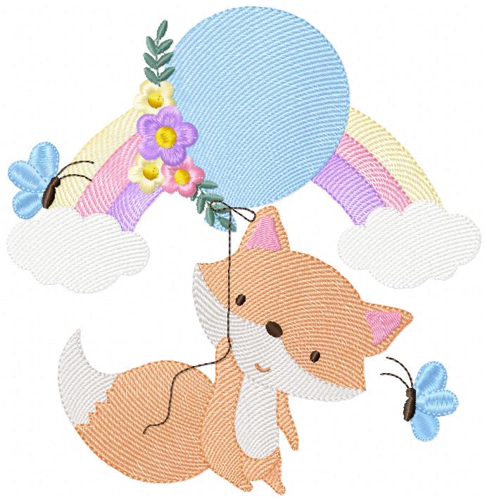Fox Boy, Rainbow and Balloon - Rippled Stitch