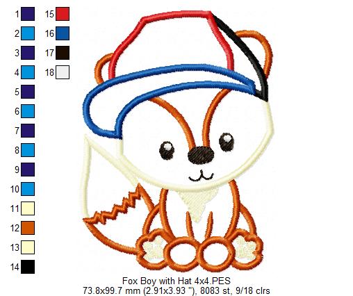 Fox Boy with Hat - Applique - Machine Embroidery Design