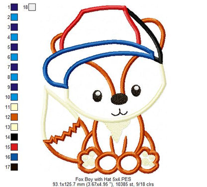 Fox Boy with Hat - Applique - Machine Embroidery Design