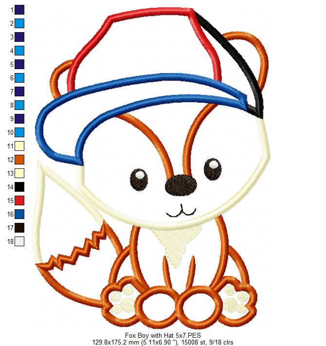 Fox Boy with Hat - Applique - Machine Embroidery Design