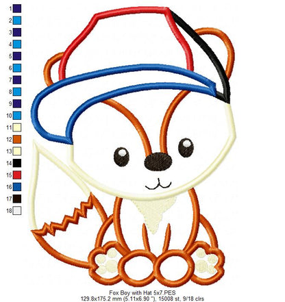 Fox Boy with Hat - Applique - Machine Embroidery Design