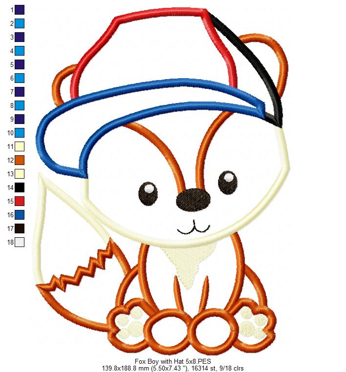 Fox Boy with Hat - Applique - Machine Embroidery Design