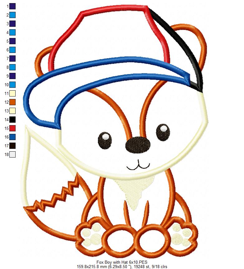 Fox Boy with Hat - Applique - Machine Embroidery Design