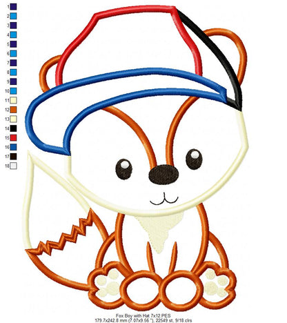 Fox Boy with Hat - Applique - Machine Embroidery Design