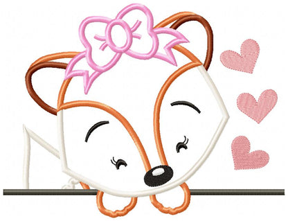Cute Fox Girl with Bow - Applique - Machine Embroidery Design