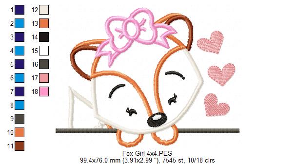 Cute Fox Girl with Bow - Applique - Machine Embroidery Design