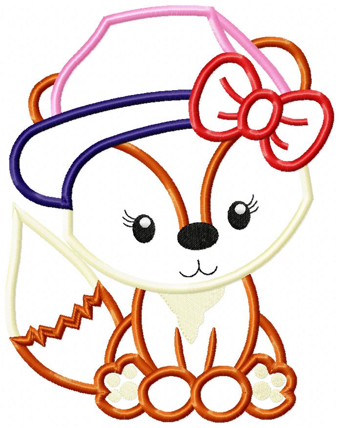 Fox Girl with Hat and Bow - Applique