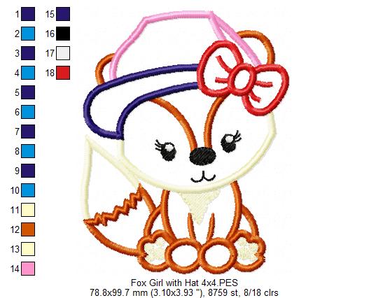 Fox Girl with Hat and Bow - Applique