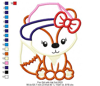 Fox Girl with Hat and Bow - Applique