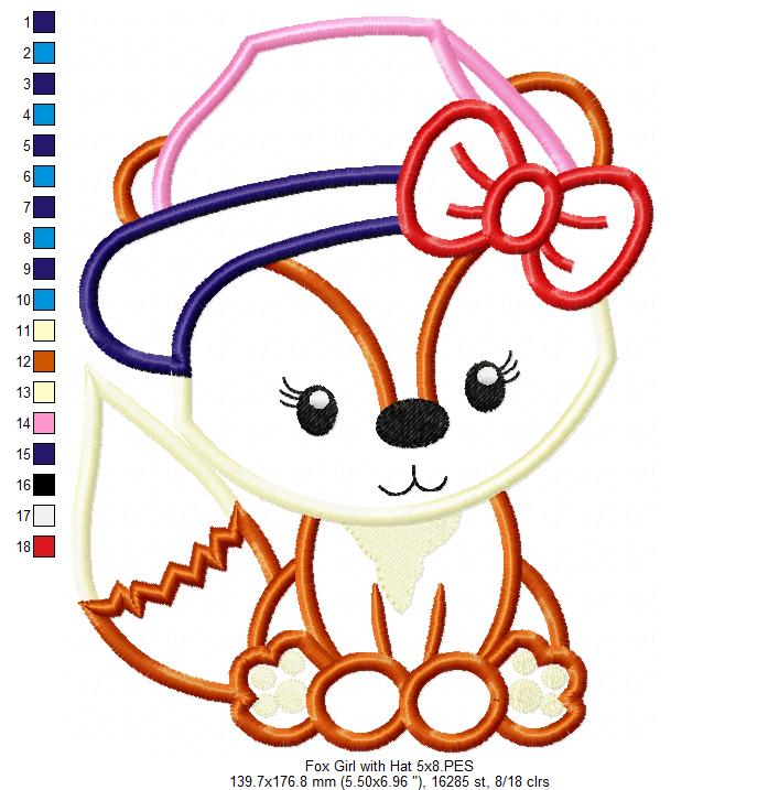 Fox Girl with Hat and Bow - Applique