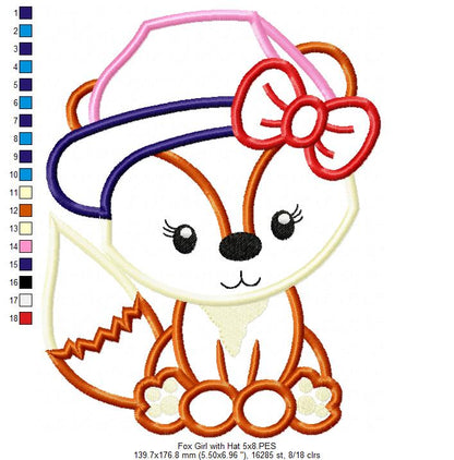 Fox Girl with Hat and Bow - Applique