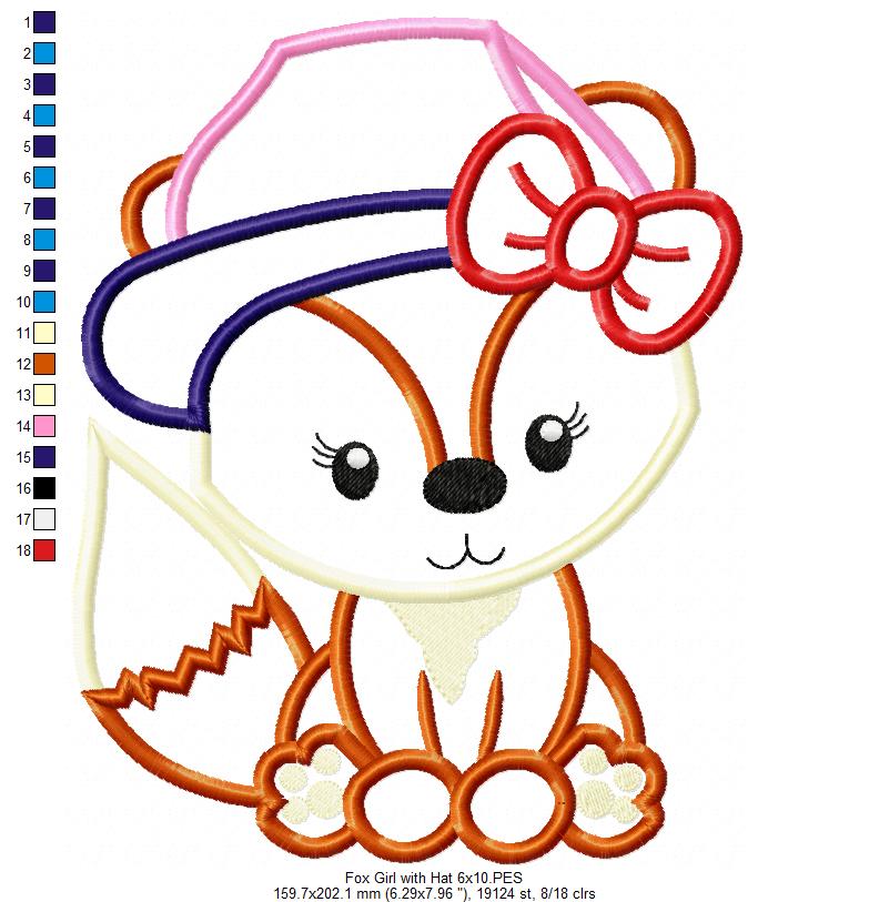 Fox Girl with Hat and Bow - Applique