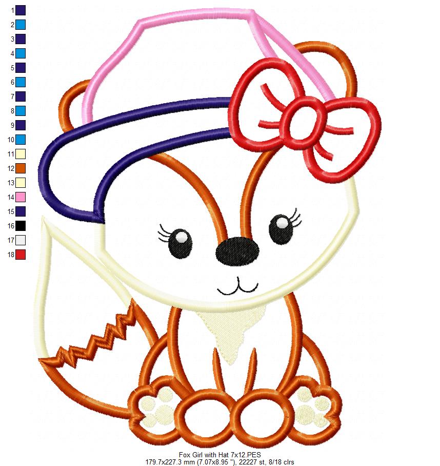 Fox Girl with Hat and Bow - Applique