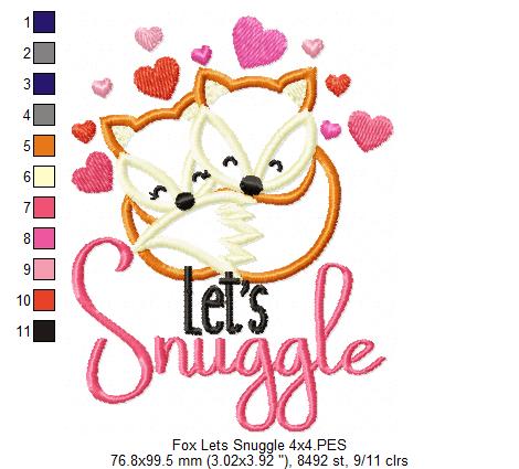 Fox Let's Snuggle - Applique - Machine Embroidery Design