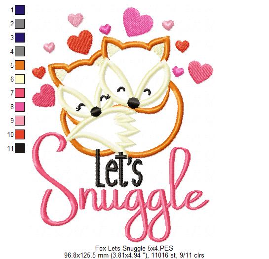 Fox Let's Snuggle - Applique - Machine Embroidery Design