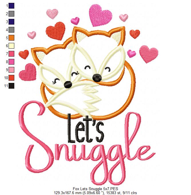 Fox Let's Snuggle - Applique - Machine Embroidery Design