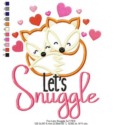 Fox Let's Snuggle - Applique - Machine Embroidery Design