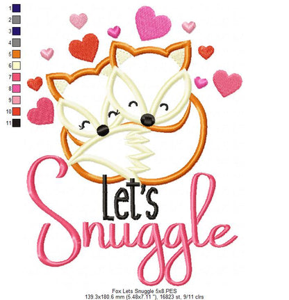 Fox Let's Snuggle - Applique - Machine Embroidery Design
