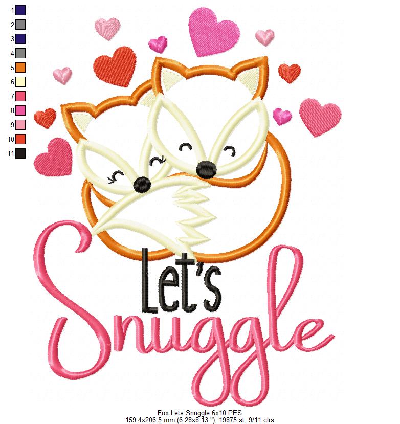 Fox Let's Snuggle - Applique - Machine Embroidery Design