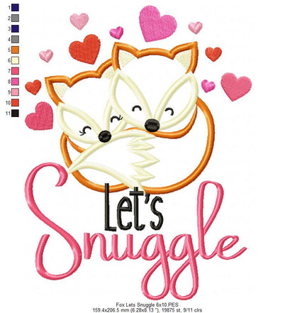 Fox Let's Snuggle - Applique - Machine Embroidery Design