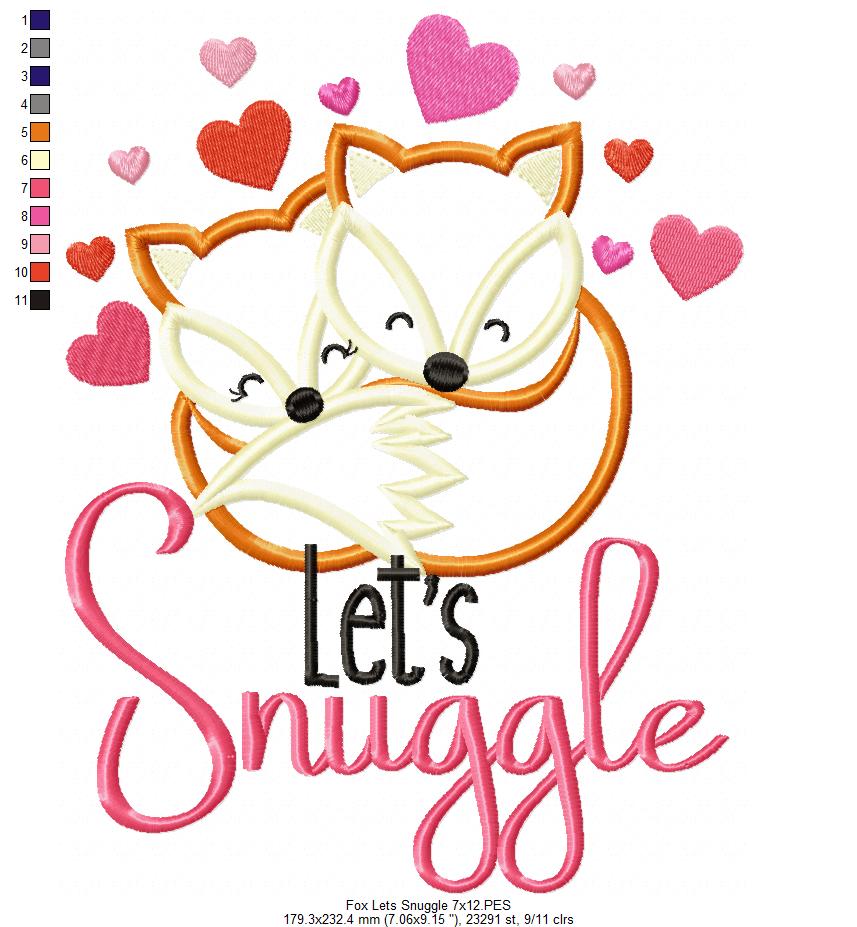 Fox Let's Snuggle - Applique - Machine Embroidery Design