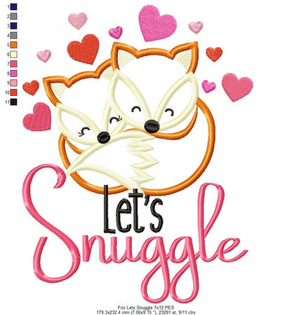 Fox Let's Snuggle - Applique - Machine Embroidery Design
