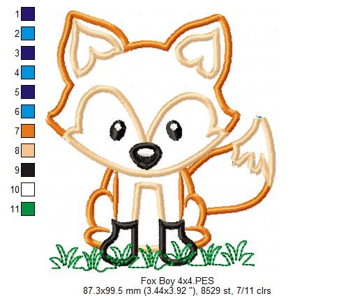 Cute Woodland Fox with Grass - Appliqué - Machine Embroidery Design