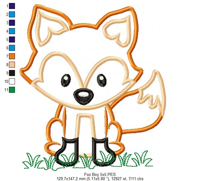 Cute Woodland Fox with Grass - Appliqué - Machine Embroidery Design