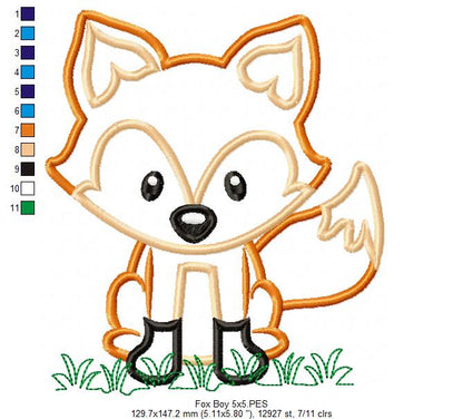 Cute Woodland Fox with Grass - Appliqué - Machine Embroidery Design