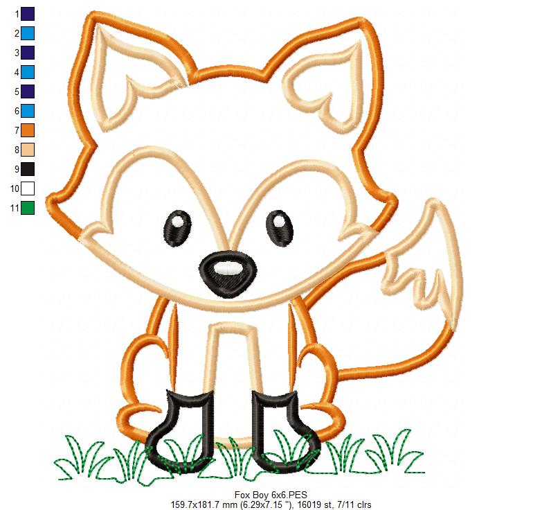 Cute Woodland Fox with Grass - Appliqué - Machine Embroidery Design