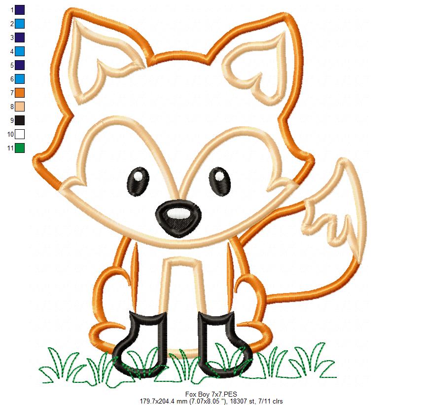 Cute Woodland Fox with Grass - Appliqué - Machine Embroidery Design